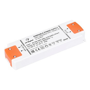 Блок питания ARV-SN24050-PFC-TRIAC-B (24V, 2.1A, 50W) 026407(1) - Диммируемый источник напряжения по стандарту TRIAC с гальванической развязкой для светодиодных изделий. Входное напряжение 220-240 VAC. Выходные параметры: 24 В, 2.1 А, 50 Вт. Встроенный PF