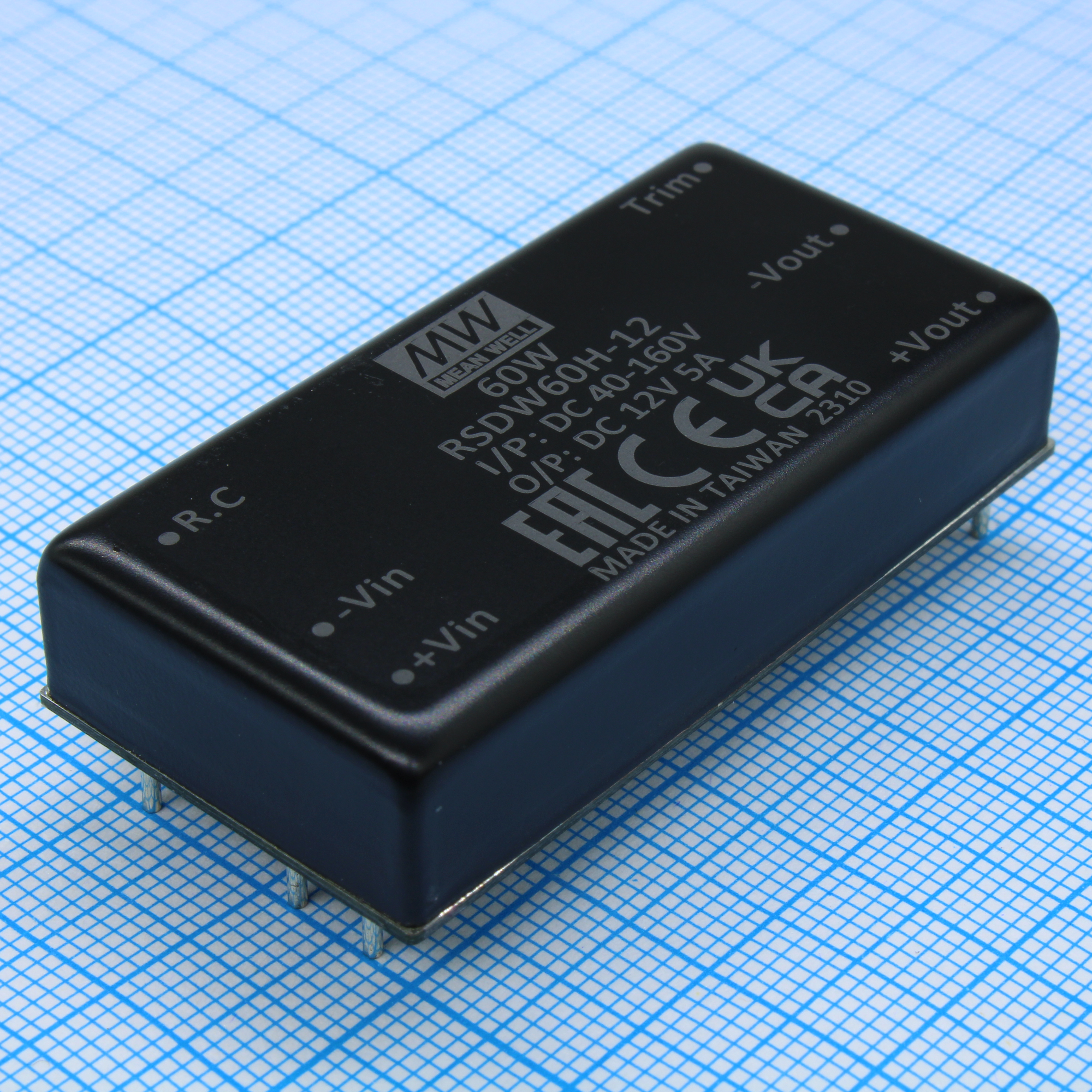 RSDW60H-12 - DC/DC, 60Вт, вход 40…160В, выход 12В/5А, изоляция 3000В DC, КПД 89%, максимальная емкостная нагрузка не более 5850мкФ, 2x1", 50.8x25.4x10.5мм, -40…85°C