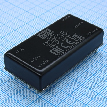 RSDW60H-12 - DC/DC, 60Вт, вход 40…160В, выход 12В/5А, изоляция 3000В DC, КПД 89%, максимальная емкостная нагрузка не более 5850мкФ, 2x1", 50.8x25.4x10.5мм, -40…85°C
