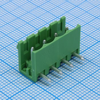 5EHDR-04P - Клеммник 4 конт. "вилка" шаг 5.00 мм открытый, прямой угол на плату, до 300В/15А, зеленый изол.