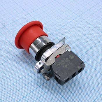 Кнопка с гриб головкой SB4 в сборе 22мм 40мм красная с возвратом металл 1НЗ SB4BC42 - Кнопка с гриб головкой SB4 в сборе 22мм 40мм красная