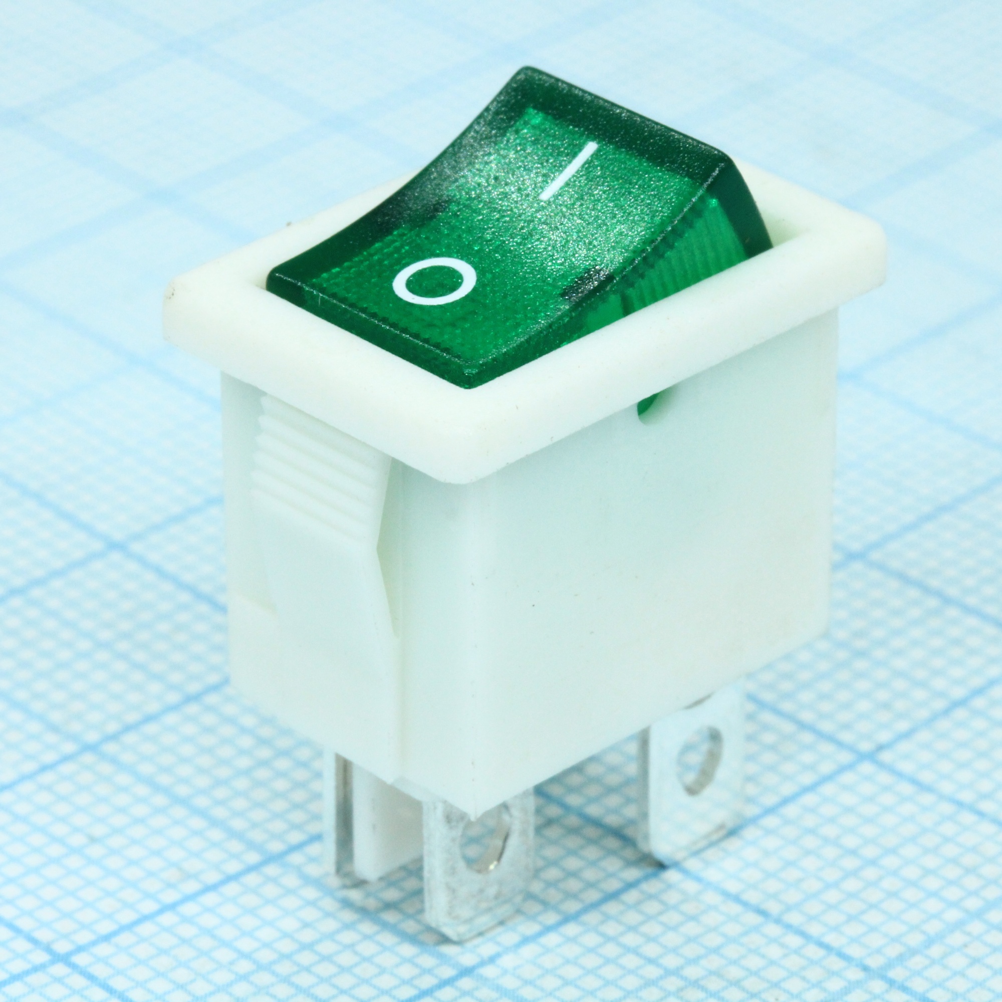 R19-20IWGNBT2-G - Выключатель клавишный 6А 250В ON-OFF 4 Pin -белый- с зеленой подсветкой