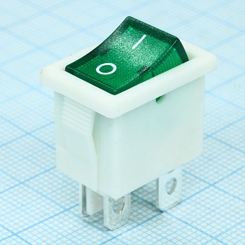 R19-20IWGNBT2-G - Выключатель клавишный 6А 250В ON-OFF 4 Pin -белый- с зеленой подсветкой