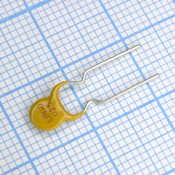 LP60-025F - Самовосстанавливающийся предохранитель PTC 0.25A(hold) 0.5A(trip) 60V 40A 0.52W 3.2s 1Ohm Radial 5.5 X 3.1mm, Bulk