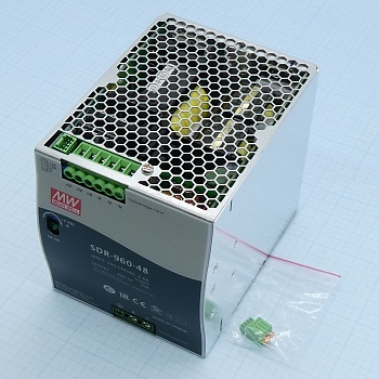 SDR-960-48 - Преобразователь AC-DC на DIN-рейку  960Вт, ККМ, выход 48В/20A, рег. вых 48…55В, вход 180…264В AC, 47…63Гц/254...370В DC, изоляция 3000В AC, в кожухе  110х125.2х150мм, -30…+70°С