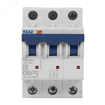 Выключатель автоматический модульный 3п C 50А 6кА OptiDin BM63-3C50-УХЛ3 КЭАЗ 260800