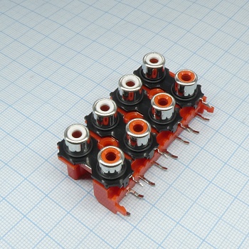 RS-813-01 - RCA 8 разъемов (гнёзд) на плату,  разъем типа "тюльпан"