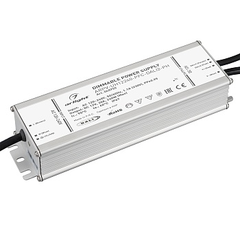 Блок питания ARPV-UH12240-PFC-DALI2-PH (12V, 20A, 240W) 040755 - Диммируемый источник напряжения по протоколу DALI2.0 с гальванической развязкой для светодиодных изделий. Входное напряжение 120-240 VAC. Выходные параметры: 12 В, 20 А, 240 Вт. Встроенный P