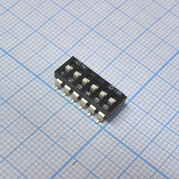 DM-06-V - Движковый переключатель 6 групп SMD монтаж 2.54мм 25мА 24В