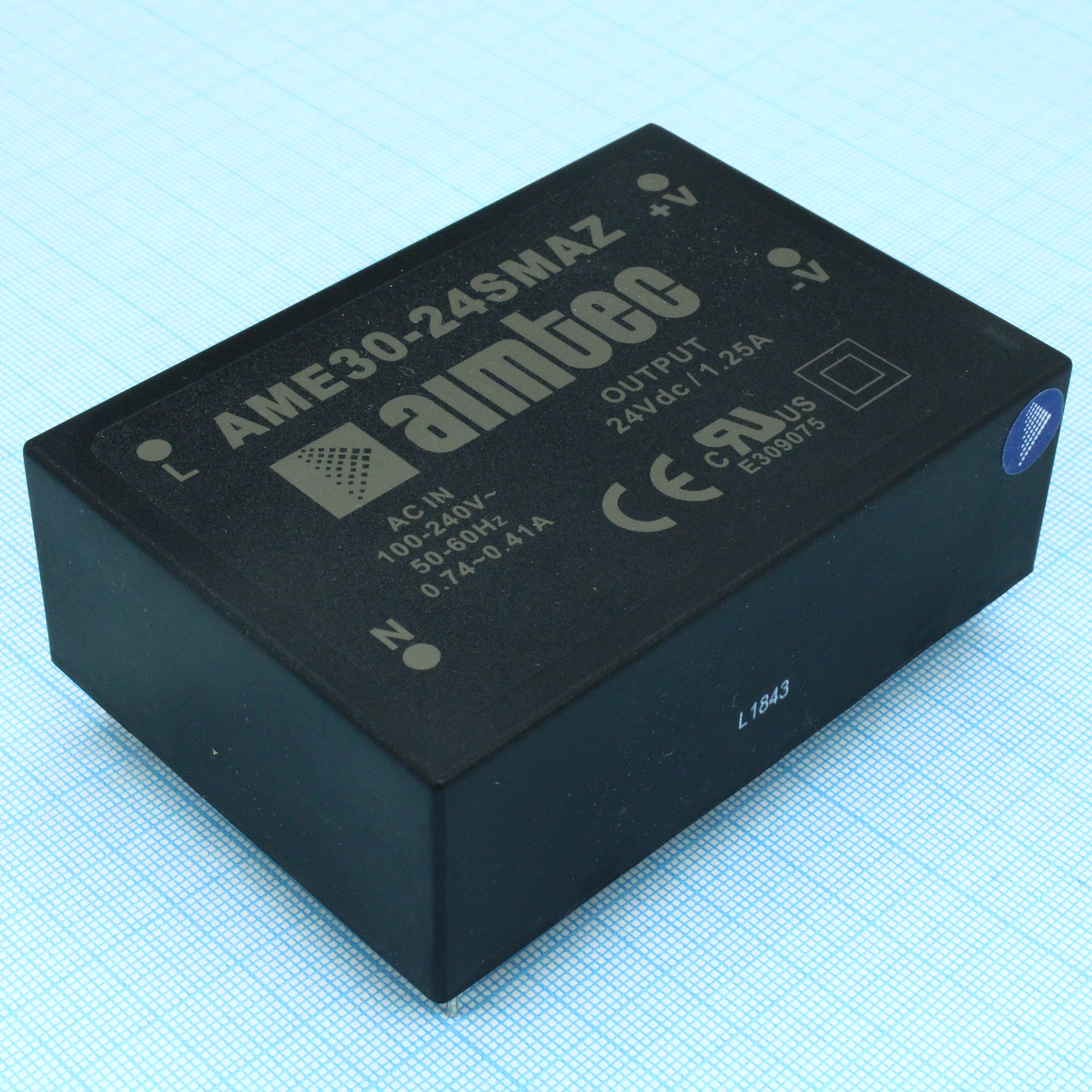 AME30-24SMAZ - AC/DC, 30Вт, вход 90…264В, выход 24В/1.25А, изоляция 4000В AC, КПД 83%, максимальная емкостная нагрузка не более 560мкФ, 90.5x63x30мм, -40…85°C, пластик