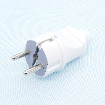 Вилка прямая, белая - 16А,250В,земля