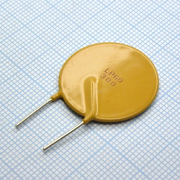 LP60-300F - Самовосстанавливающийся предохранитель PTC 3A(hold) 6A(trip) 60V 40A 2.8W 19.8s 0.04Ohm Radial 25 X 3.1mm, Bulk