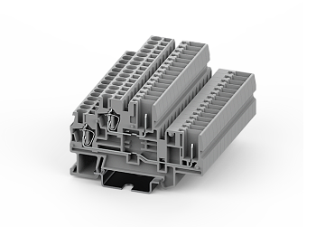 Этажная клемма TCD2.5-2-1-GY - Этажная клемма для подключения разъема, тип фиксации провода: пружинный, номинальное сечение: 2,5 мм кв., 32A, 500V, ширина: 5,2 мм, цвет: серый, тип монтажа: DIN 35