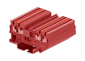 Проходная клемма TP1.5-4-RD - Проходная клемма, 4 точки подключения, тип фиксации провода: push-in, номинальное сечение: 1,5 мм кв., 17,5A, 500V, ширина: 3,5 мм, цвет: красный, тип монтажа: DIN 35