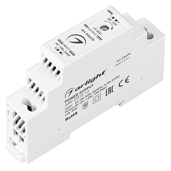 Блок питания ARV-DR15-12 (12V, 1.25A, 15W) 034670 - Источник напряжения с гальванической развязкой для светодиодных изделий. Входное напряжение 100-240 VAC. Выходные параметры: 12 В, 1.25 А, 15 Вт. Негерметичный пластиковый корпус IP 20 для установки на D