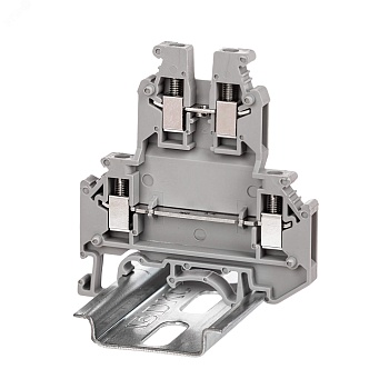 Клемма двухуровневая , винтовой зажим, 4 точки подключения, 2.5 кв.мм, серая KRUK-3