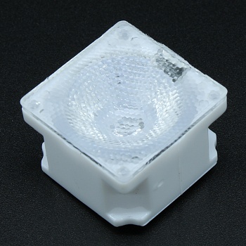 AY22D13H45G-P - Линза белая с клеевой основой для светодиода 3535/3030,  ~45°,  21,57x21,57mm  H:13mm, с пинами, PMMA