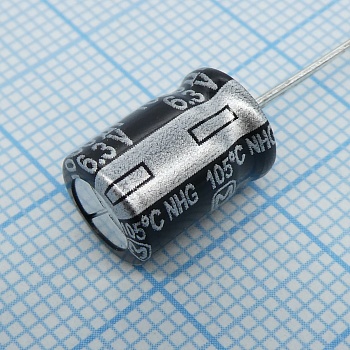 ECA0JHG102 - Конденсатор алюминиевый электролитический 1000мкФ 6.3В  ±20% (8 х 11.5мм) радиальные выводы 3.5мм 380мА 1000час 105°С автомобильного применения россыпь