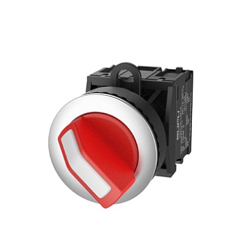 Селекторный переключатель (красный) TS2020-1CB10 - Переключатель, короткая ручка, 2-х позиционный без самовозврата, без подсветки, утопленное алюминиевое переднее кольцо, без контактной группы, диаметр головки кнопки 36 мм, диаметр посадочного отверстия: 