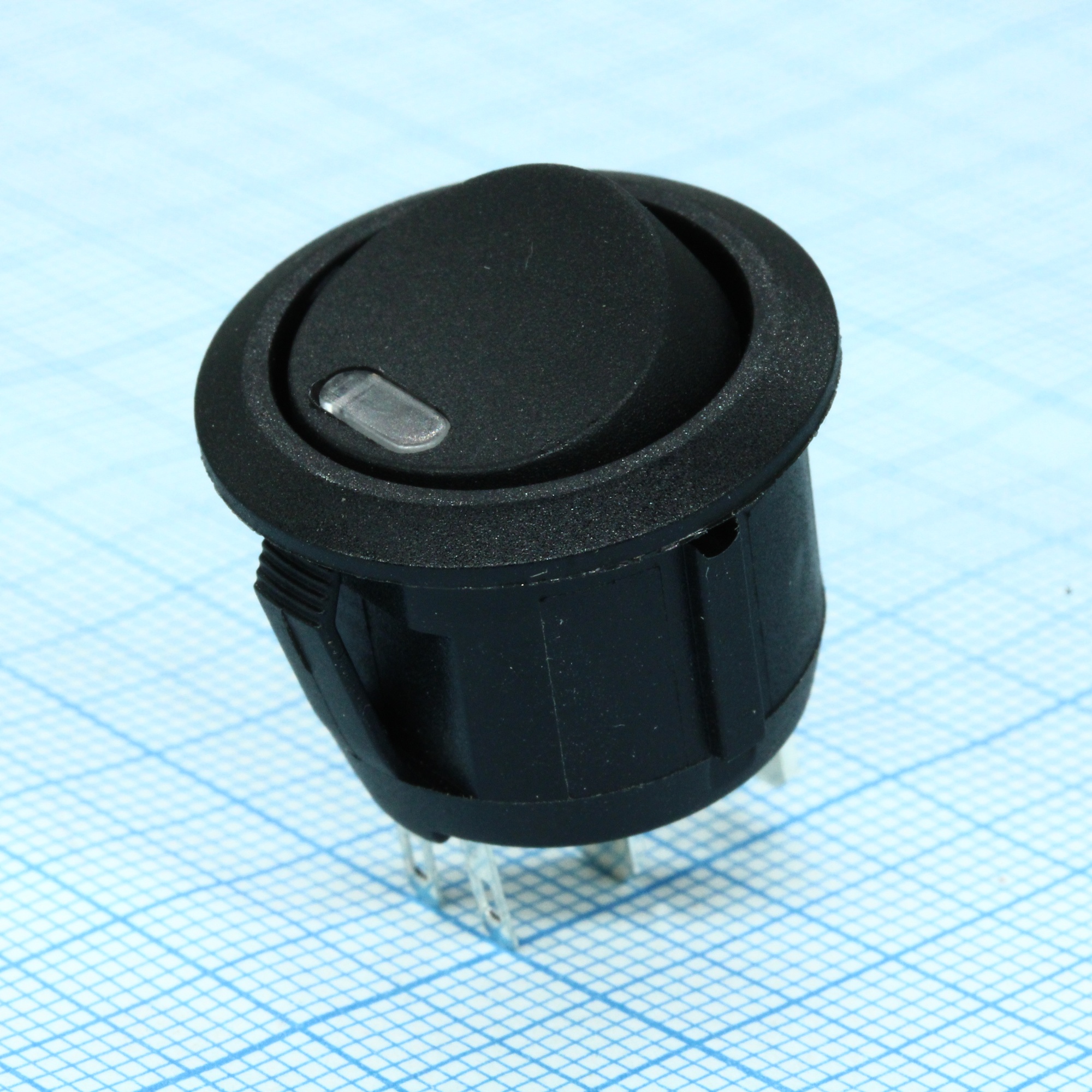 R13-112LBBOTR3-G - Выключатель клавишный круглый 6А 250В ON-OFF 4 Pin -черный- c красной LED подсветкой