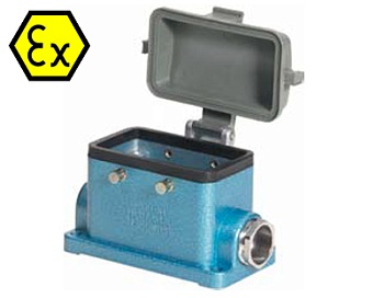 Закрытое основание разъема EX 70.342.0628.9 - Основание разъема на панель, закрытое, типоразмер 6B, взрывозащищита, с уплотнителем, 1 кабельный ввод PG16, IP54, с правым расположением, без защелок (упоры для двух защелок), с защитной крышкой, материал кор