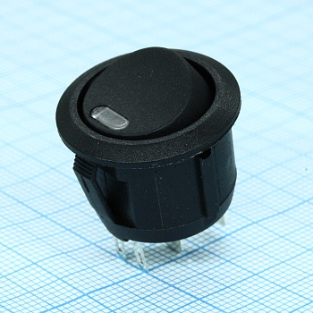 R13-112LBBOTR3-G - Выключатель клавишный круглый 6А 250В ON-OFF 4 Pin -черный- c красной LED подсветкой