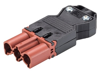 Разъем GST18I3S S1  ZR1   BR05 - Вилочный разъем на кабель диам. 6,5 - 10 мм, 3 полюса, винтовая фиксация, номинальное напряжение: 250V, номинальный ток: 20A, цвет корпуса: черный, цвет контактной вставки: коричневый, серия gesis GST18i3