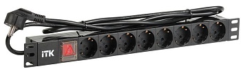 Блок розеток 8 мест PDU (немец. станд.) PH12-8D1-P 19дюймов DIN49440 с LED выкл. ПВХ 1U шнур 2м PH12-8D1-P