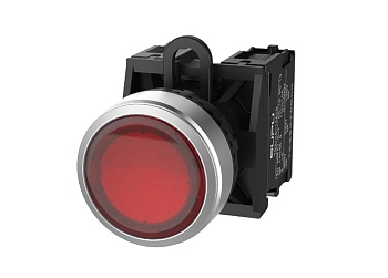 Кнопка плоская (красная) TS2021-0AM10 - Кнопка круглая плоская, без блокировки, с подсветкой, алюминиевое переднее кольцо, без контактной группы, диаметр головки кнопки 29,5 мм, диаметр посадочного отверстия: 22 мм, цвет: красный