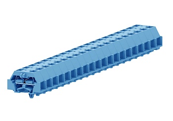 Клемма мини 241344 - Мини клемма, боковой подвод кабеля, 4 точки подключения в клемме, тип фиксации провода: пружинный, номинальное сечение: 2,5 мм кв., 24A, 500V, цвет: синий, тип монтажа: защелки в панель