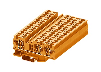 Проходная клемма TC6-3-OG - Проходная клемма, 3 точки подключения, тип фиксации провода: пружинный, номинальное сечение: 6 мм кв., 41A, 1000V, ширина: 8,2 мм, цвет: оранжевый, тип монтажа: DIN 35