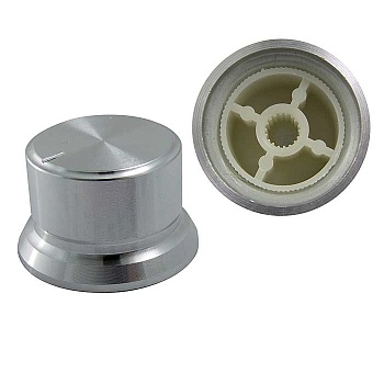 Ручка 24-29x18BC серебр. насечка d=6 - Ручка управления, на вал 6 мм, с насечкой, серебристая D=24мм,D=29(с юбочкой), h=18мм