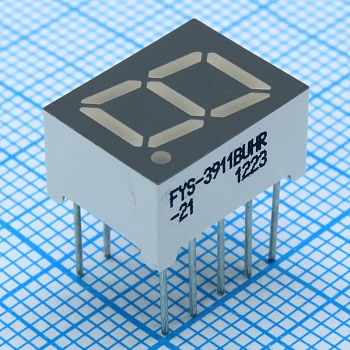 FYS-3911BUHR-21 - Одноразрядный индикатор 7-сегментный, 9,9мм, красный, 30-60мКд, анод, II.зн 1
