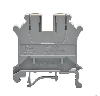 Проходная клемма JUT1-2.5-GY - Проходная клемма, тип фиксации провода: винтовой, номинальное сечение: 2,5 мм кв., 800V, 24A, ширина: 5,2 мм, цвет: серый, тип монтажа: DIN35