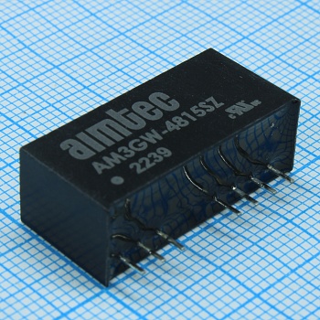 AM3GW-4815SZ - DC/DC, 3Вт, вход 18…75В, выход 15В/0.2А, изоляция 1500В DC, КПД 84%, максимальная емкостная нагрузка не более 100мкФ, вход On/Off, SIP9, 26x9.3x12.5мм, -40…85°C, пластик