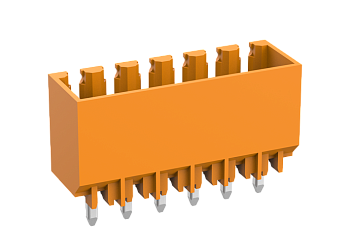Вилочный разъем на плату MC-PA3.5V06-OG-WD - Вилочный разъем, вертикальный, на плату, шаг: 3.5 мм, 6 полюсов, фиксация на плате пайкой, исполнение: увеличенная мощность, 160V, 10A, цвет: оранжевый
