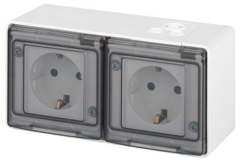 Розетка Эксперт 11-2504-01 2х2P+E гориз. IP55 шторки 16А-250В ОУ бел. Эра Б0063262