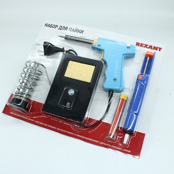 Набор для пайки REXANT - паяльник импульсный 30/70 Вт, оловоотсос, подставка, припой