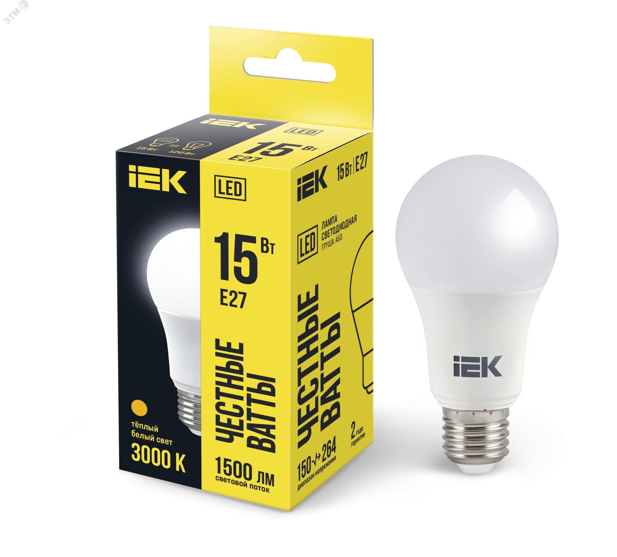 Лампа светодиодная ECO A60 15Вт грушевидная 230В 3000К E27 LLE-A60-15-230-30-E27