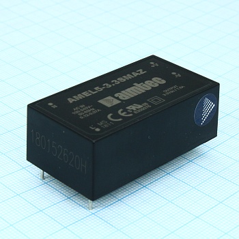 AMEL5-3.3SMAZ - AC/DC, 5Вт, вход 90…264В, выход 3.3В/1.5А, изоляция 4000В AC, КПД 71%, максимальная емкостная нагрузка не более 2200мкФ, 51.5x28x17.8мм, -40…80°C, пластик