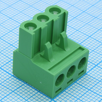 2ESDV-03P - Клеммник 3 конт. "гнездо" шаг 5.08 мм с фиксат., провод под винт/микролифт (пров. 28-12AWG/ до 2.5 кв.мм), до 300В/15А, зеленый изол.
