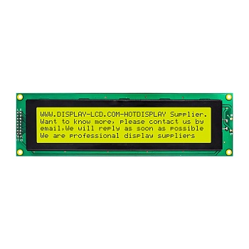 HTM4004B-01Y-T5P 6H - ЖКИ знакосинтезирующий 40 x 4, STN Желто-зеленый Позитивный/прозрачно-отражающий светодиодная подсветка желто-зеленая размер 190x54 мм, видимая область 149x30 мм, -20...70°C, 6 o`clock, контактные площадки 2 ряда слева 18 выводов