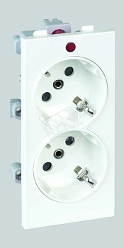 Розетка с заземлением 2x2P+E, сдвоенная, - Розетка с заземлением 2x2P+E, сдвоенная, Sмодуль, с индикат.налич.напряжения,16А, 250В, белый