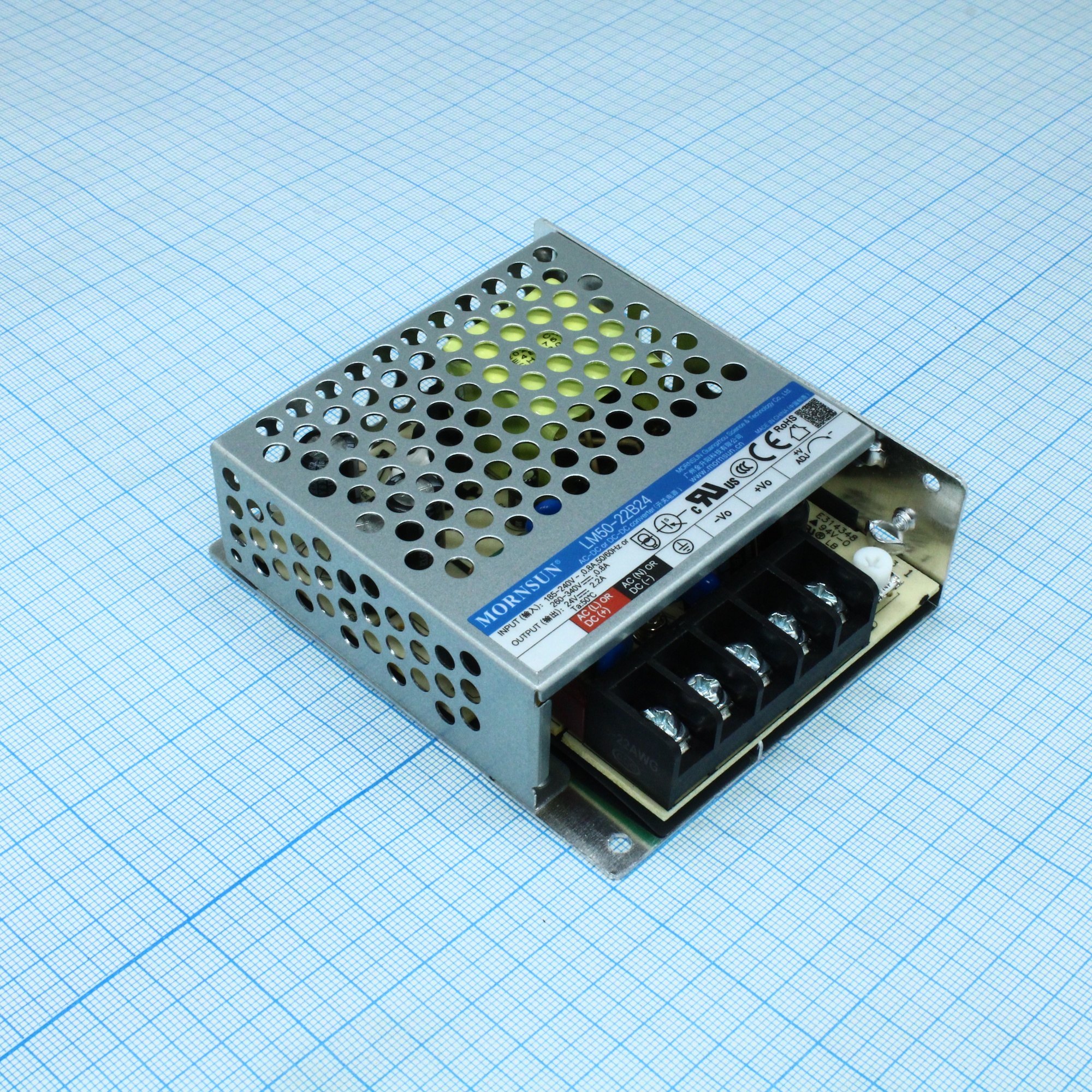 LM50-22B24 - AC-DC, 50Вт, вход 85...264В AC 47...63 Гц, выход 24В/2.2А, изоляция 4000В AC, в корпусе на шасси, -30...+70°C