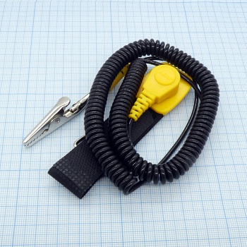608-611B - Антистатический браслет со шнуром заземления, зажимом "крокодил" и гибкой, регулируемой по размеру запястья манжетой на застежке-липучке