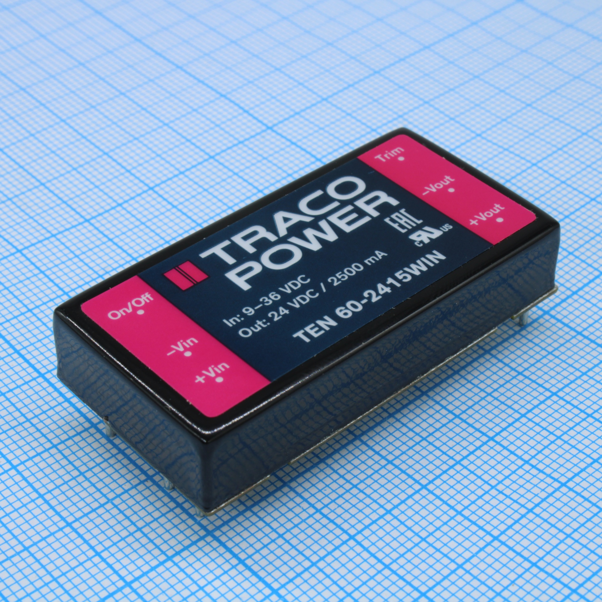 TEN 60-2415WIN - Преобразователь DC/DC на печатную плату вход 24В однополярный выход 24В 2.5A 60Вт 6-Pin