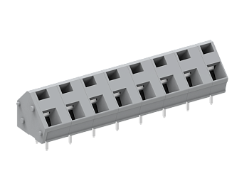 Розеточный разъем на плату 256801-GB - Клемма, подвод кабеля 45 град., на плату, шаг: 7.5 мм, 1 полюс, фиксация провода пружинная, исполнение: два вывода на контакт, 320V, 24A, цвет: серый