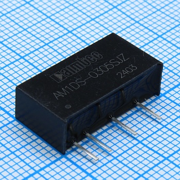 AM1DS-0305SJZ - DC/DC, 1Вт, вход 2.97…3.63В, выход 5В/0.02…0.2А, изоляция 1500В DC, КПД 82%, максимальная емкостная нагрузка не более 2400мкФ, SIP7, 19.65x6x10.16мм, -40…105°C, пластик