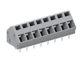 Розеточный разъем на плату 256717 - Клемма, подвод кабеля 45 град., на плату, шаг: 5.0 мм, 17 полюсов, фиксация провода пружинная, исполнение: два вывода на контакт, 320V, 24A, цвет: серый