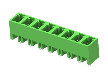 Вилочный разъем на плату MC-PD5.08V07-0001 - Вилочный разъем, вертикальный, на плату, шаг: 5.08 мм, 7 полюсов, фиксация на плате пайкой, исполнение: стандартное, 320V, 8A, цвет: зеленый